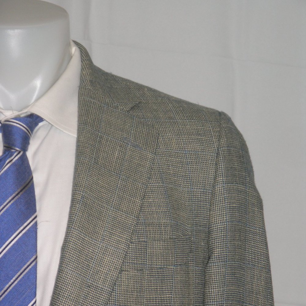 Paul Stuart Silk Blend Dark Cream Plaid Two Button Blazer 43L